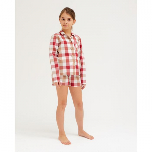 Комплект для девочки (рубашка, шорты) MINAKU: Home collection KIDS цвет красный, рост 110