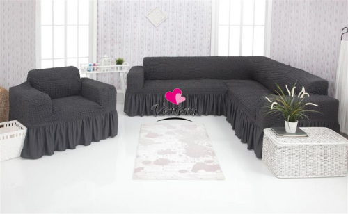 Комплект чехлов на угловой диван и кресло с оборкой асфальт 229, Характеристики