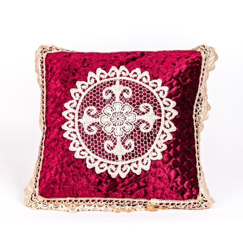 Декоративная наволочка на подушку с кружевом бордо 2001-30