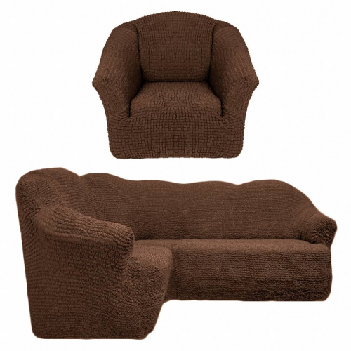Чехол на угловой диван без юбки с креслом шоколад