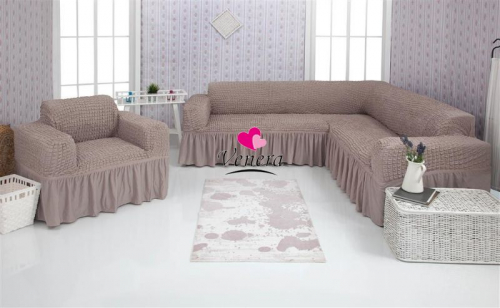 Комплект чехлов на угловой диван и кресло с оборкой жемчужный 205, Характеристики