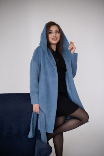 Пальто женское демисезонное 23100 (голубой/тедди)