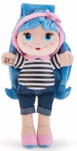 Мягкая кукла с синими волосами, 28см