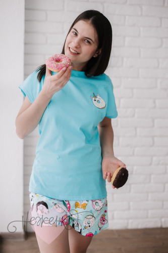 Женская пижама ЖП 022 (голубой+принт пончики)