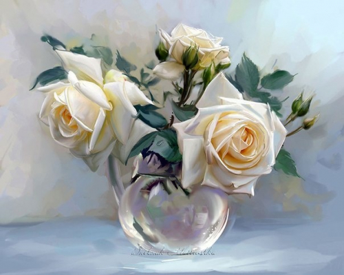 Картина по номерам 40х50 - Три розы в стеклянной вазе