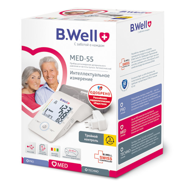 Тонометр B.Well MED-55A, автомат,адаптер,3check Intellect Active