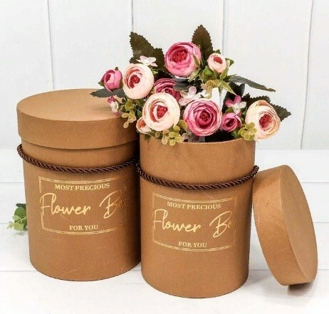 Набор подарочных коробок 2 в 1 цилиндр 14*18 см Flower Box коричневый 447021кор