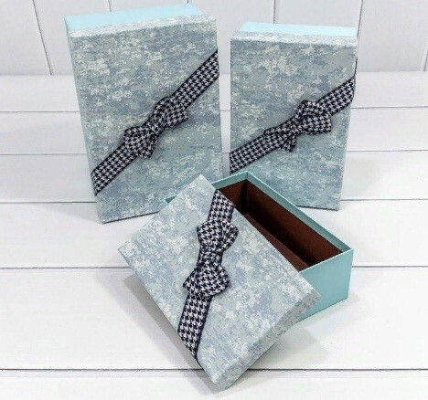 Набор подарочных коробок 3 в 1 прямоугольник 23*16*9.5 см С бантом голубой 447201г