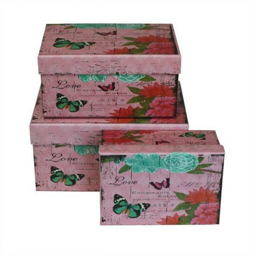Набор подарочных коробок 3 в 1 прямоугольник 22*15*11,5 см Бабочки 535694