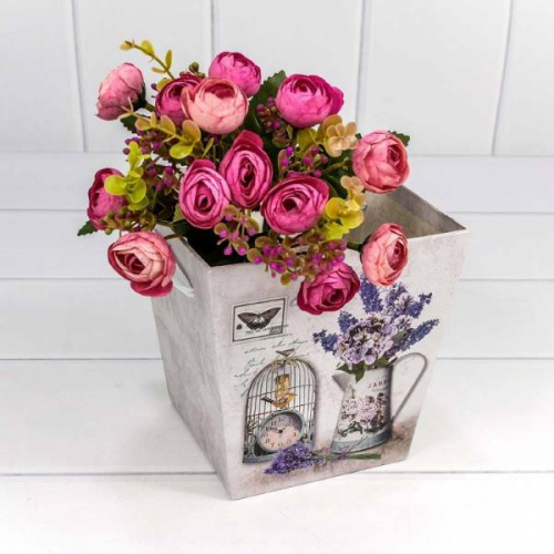 Коробка для цветов Ваза 14,5*14,5*15 с ручками Сирень в вазе