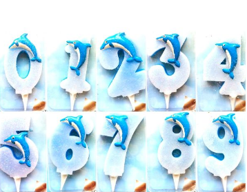 Свечи для торта Цифры | синие+дельфин