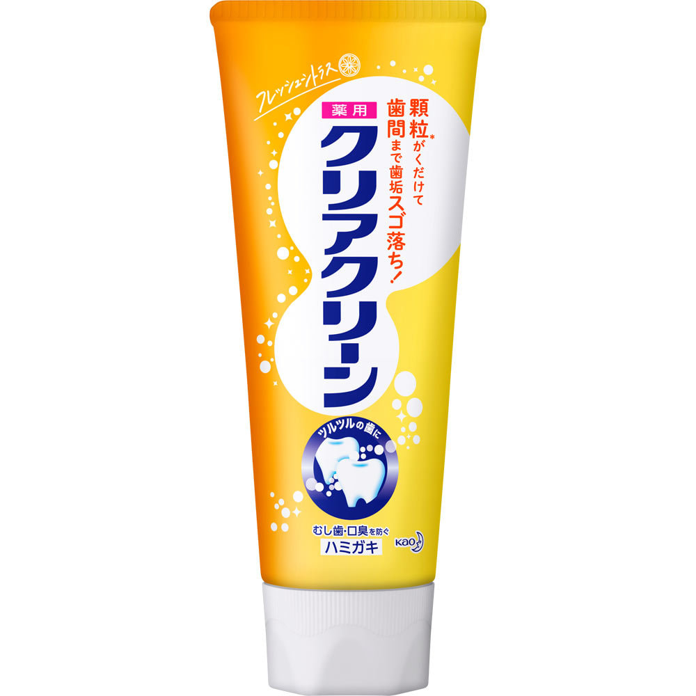 KAO Clear Clean Fresh Citrus Лечебно-профилактическая зубная паста с микрогранулами, комплексного действия, свежий вкус апельсина, 120г. 1/48