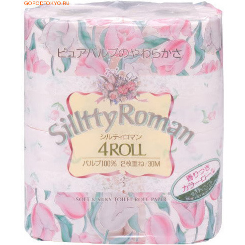 SHIKOKU TOKUSHI Silltty Roman Парфюмированная туалетная бумага, 2-х слойная, с ароматом цветов, 30м. (4 рулона). 1/24