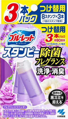 KOBAYASHI Bluelet Stampy Lavender Дезодорирующий очиститель-цветок для туалетов, с ароматом лаванды, запасной блок 28гХ3шт. 