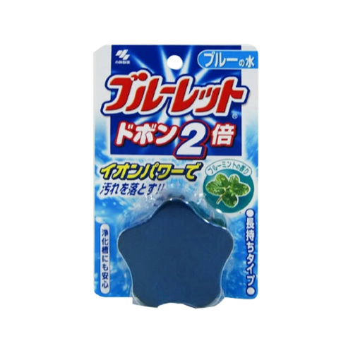 KOBAYASHI Bluelet Dobon Double Blue Mint Таблетка для бачка унитаза очищающая и дезодорирующая, с эффектом окрашивания воды, с ароматом мяты, 120г. 1/48