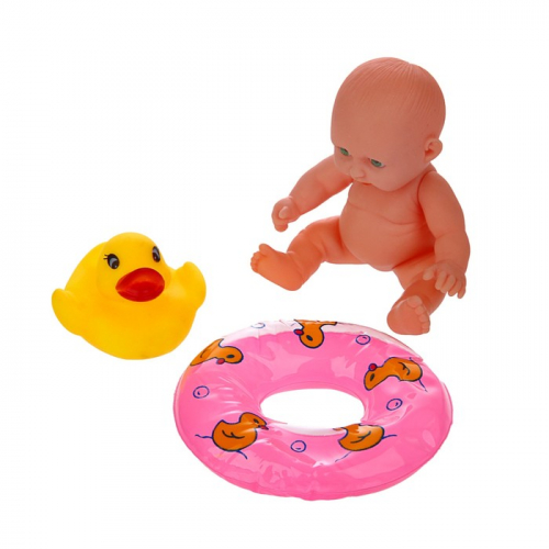 Набор игрушек для игры в ванне «Малыш и утёнок с кругом», цвет МИКС