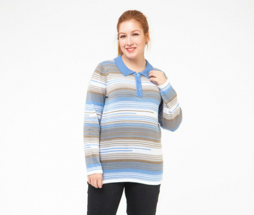 Пуловер Klingel 366961, синий, серо-коричневый, белый, полоска