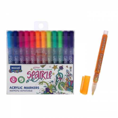 Набор маркеров-красок с блёстками Mazari Sparkle, 12 цветов