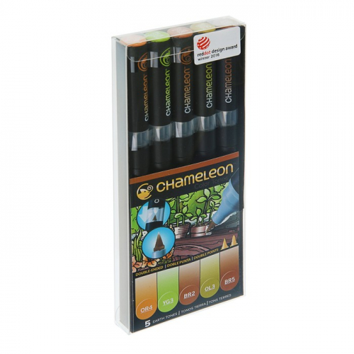 Набор художественных маркеров Chameleon, 5 цветов, двусторонний, пулевидный, 1.0, спиртовая основа, оттенки земли