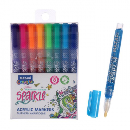 Набор маркеров-красок с блёстками Mazari Sparkle, 8 цветов