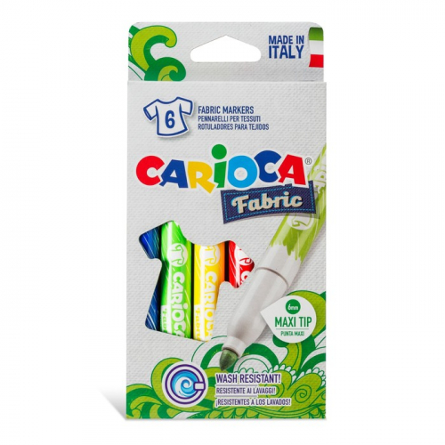 Фломастеры для ткани 6 цветов, Carioca Fabric, 6.0 мм