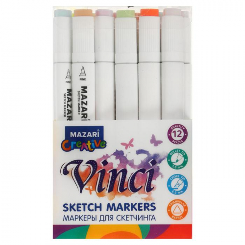 Набор двухсторонних маркеров для скетчинга Mazari Vinci, Pastel colors (пастельные цвета), 12 цветов