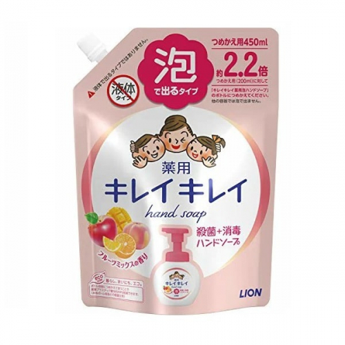 LION KireiKirei Fruit Mix Мыло-пенка для рук с ароматом фруктового микса, мягкая упаковка, 450мл.