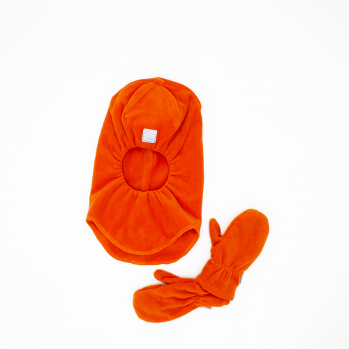 Комплект Шапка-шлем флисовый двухслойный со светоотражающим шевроном и варежки. Цвет: оранжевый