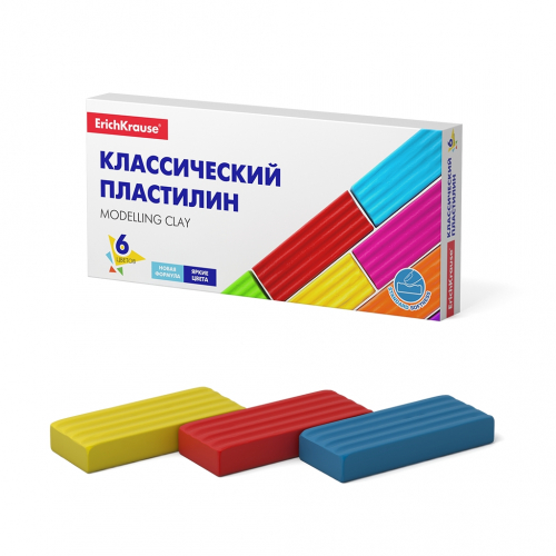 Классический пластилин ErichKrause® Basic 6 цветов, 96г (коробка)