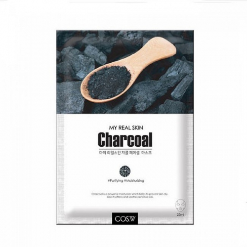 Cos W  Маска-салфетка с древесным углем My Real Skin Charcoal Facial Mask