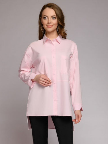Рубашка розовая с длинными рукавами и отложным воротником