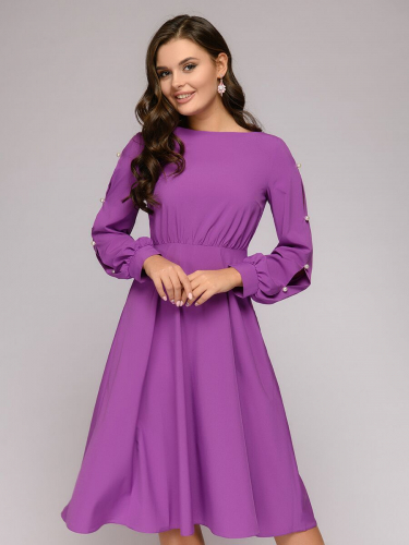 Платье лиловое с завышенной талией и оригинальными рукавами