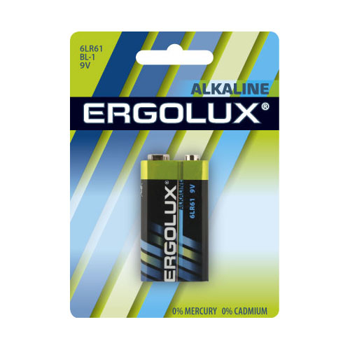 Батарейка Ergolux 9V 6LR61 крона алкалиновая BL1 (1/12)