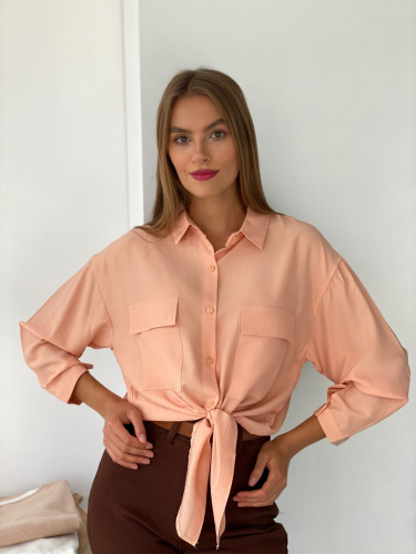 s2499 Рубашка  с завязками персикового цвета