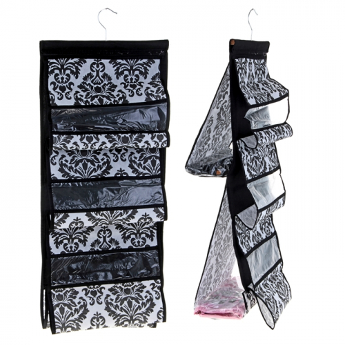 Органайзер для хранения сумок двусторонний с вешалкой «Вензель», 39×88 см, 5 отделений, цвет чёрно-белый