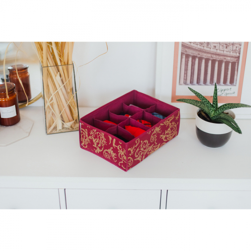 Органайзер для белья «Бордо», 8 ячеек, 28×14×10 см, цвет бордовый