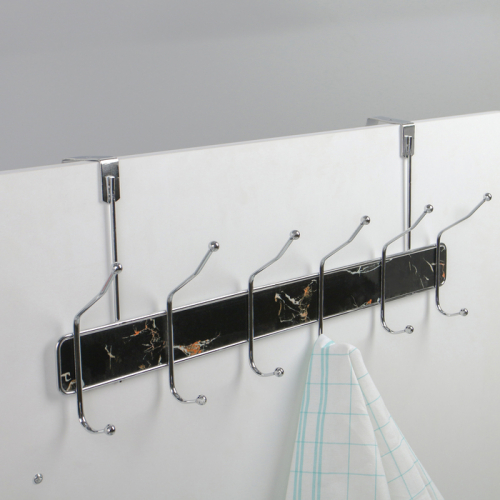 Вешалка надверная на 6 двойных крючков Доляна «Мрамор чёрный», 51,5×22,5×6 см, цвет хром