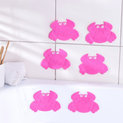 Набор мини-ковриков для ванны «Краб», 9×12 см, 6 шт, цвет МИКС
