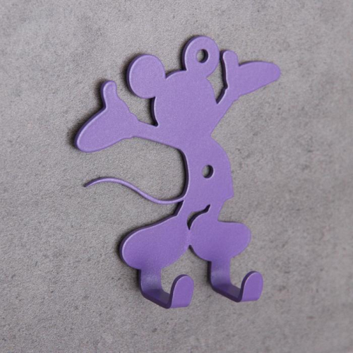 Вешалка интерьерная настенная на 2 крючка «Микки», детская, цвет фиолетовый