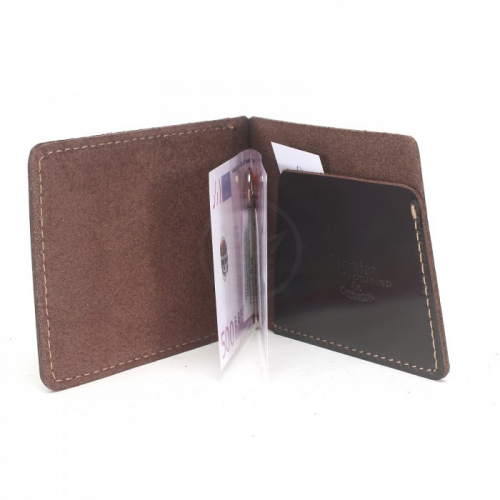 Зажим для купюр Premier-Z-933 натуральная кожа (зажим-скрепка, внешний карман д/карт) коричневый тем гладкий (88) 234570
