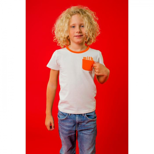 Футболка для мальчика Milk, цвет белый/оранжевый, рост 128 см