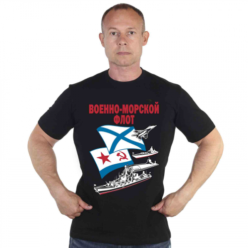 Чёрная футболка Военно-морского флота – с тематическим принтом