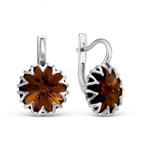 Серьги из золочёного серебра с кристаллами Swarovski Коричневый 925 пробы 0004ср-220