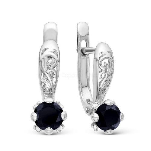 Серьги из серебра с нат.сапфиром и фианитами родированные 925 пробы С-3200рс110800