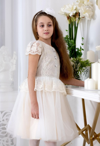 Платье для девочки Л 18-15 Эмилия белый горох