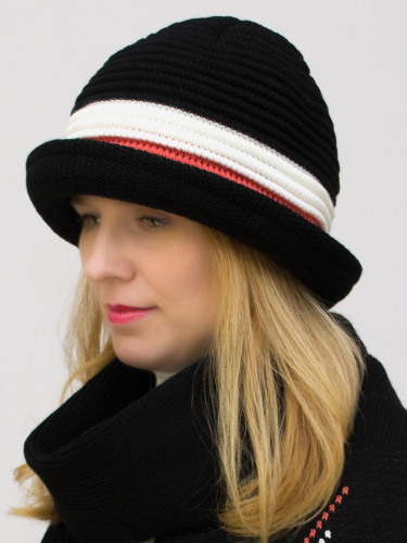 Комплект шляпа+шарф женский весна-осень Bloom (Цвет черный), размер 56-58, шерсть 30%