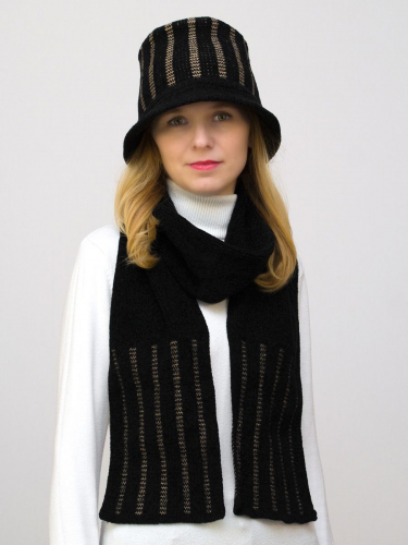 Комплект шляпа+шарф женский весна-осень Drum (Цвет черный), размер 56-58, шерсть 30%