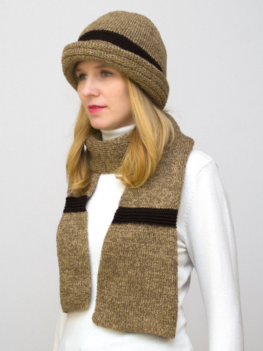 Комплект шляпа+шарф женский весна-осень Michel (Цвет светло-коричневый), размер 54-56, шерсть 30%