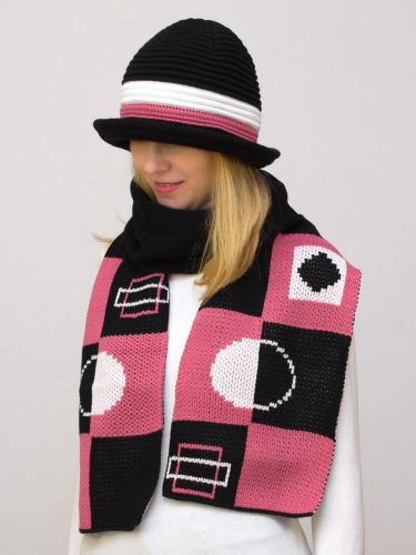 Комплект шляпа+шарф женский весна-осень Mario (Цвет темно-розовый), размер 56-58, шерсть 30%