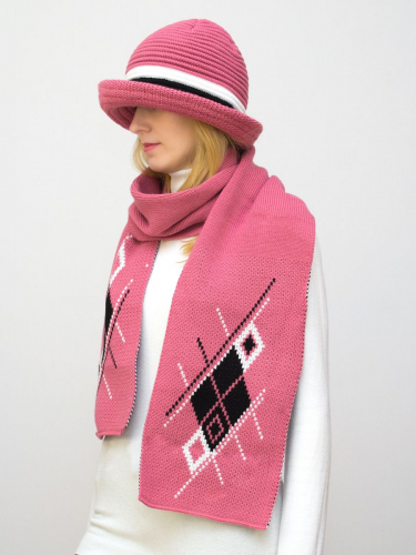 Комплект шляпа+шарф женский весна-осень Bloom (Цвет розовый), размер 56-58, шерсть 30%